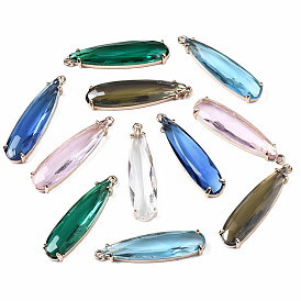  Transparent Glass Pendants, for DIY Jewelry Making, with Brass Findings, Faceted, Teardrop, Light Gold