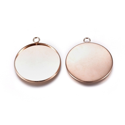 201 Stainless Steel Pendant Cabochon Settings, Plain Edge Bezel Cups, Flat Round