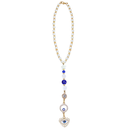 Подвесные украшения из сплава, стекла, жемчуга, ракушек и латуни, для автомобильных подвесных украшений, Сердце с глаз