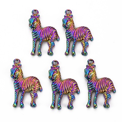 Rainbow Color Alloy Pendants, Cadmium Free & Nickel Free & Lead Free, Zebra Shape
