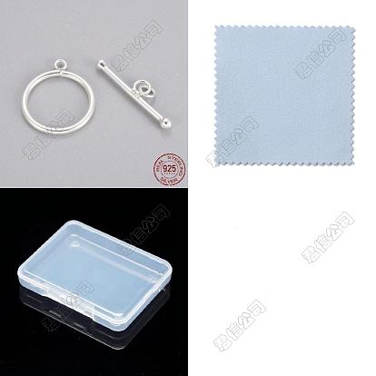 2 Sets 925 Sterling Silver Toggle Clasps, Ring, with Double Sided Suede Fabric Silver Polishing Cloth