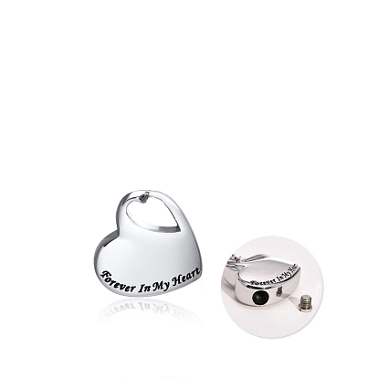 Openable 316L Surgical Stainless Steel Memorial Urn Ashes Pendants, Heart with Word Forever In My Heart