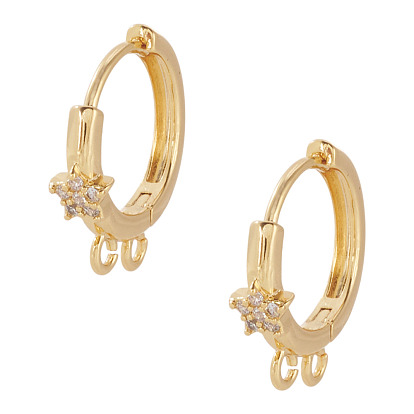 2 шт. латунная фурнитура для серег-кольцов из прозрачного кубического циркония с микропаве, без свинца, без никеля и без кадмия, звонить звездочкой