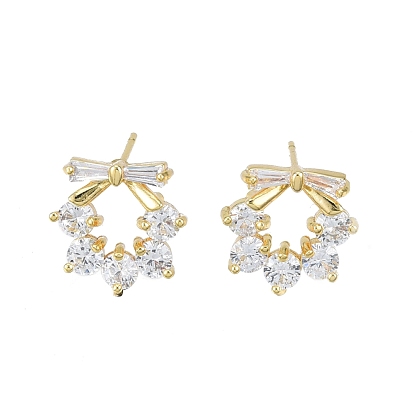 Clear Cubic Zirconia Wreath Stud Earrings, Brass Jewelry for Women, Nickel Free