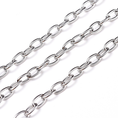 304 Stainless Steel Cable Chains, Unwelded, with Spool, Oval