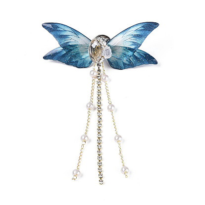 Булавки из эпоксидной смолы в форме бабочки, булавки для лацканов из сплава для одежды рюкзака, с блестящей пудрой, стразами и искусственным жемчугом