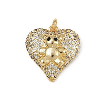 Латунные микро проложить кубического циркония подвески, сердце с медвежьими амулетами, с целью перехода в кольце, без кадмия и без свинца, стойки покрытие, долговечный