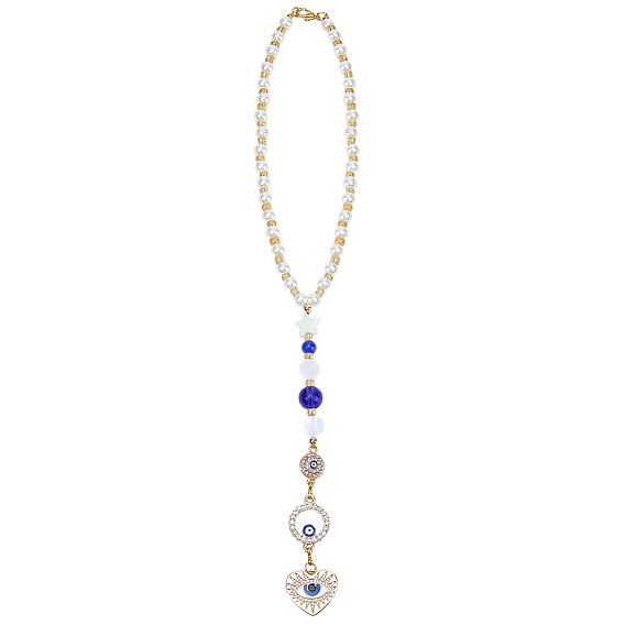 Подвесные украшения из сплава, стекла, жемчуга, ракушек и латуни, для автомобильных подвесных украшений, Сердце с глаз