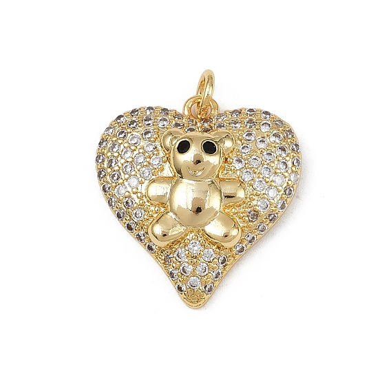 Латунные микро проложить кубического циркония подвески, сердце с медвежьими амулетами, с целью перехода в кольце, без кадмия и без свинца, стойки покрытие, долговечный