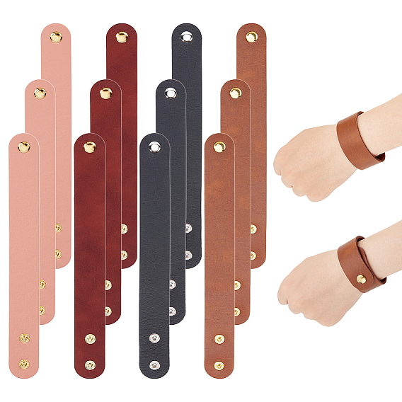 12шт. 4 стили регулируемые браслеты из кожаного шнура, с золотистыми железными кнопками