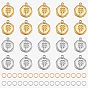20Pcs 2 Colors 304 Stainless Steel Pendants, Flat Round with Clover, with 40Pcs Jump Rings