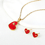 Stainless Steel Enamel Stud Earrings & Necklaces Sets, Heart