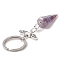 Cone Natural Gemstone Keychains, with Alloy Wing Beads and 304 Stainless Steel Findings