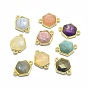 Natural Gemstone Links/Connectors, with Golden Tone Brass Findings, Hexagon, Faceted