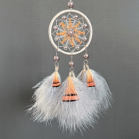 Woven Net/Web Iron & Feather Hanging Ornaments, for Home Car Decoration