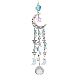 Glass Pendant Decoration, with Alloy Hollow Moon & Star Charm, for Home Decoration