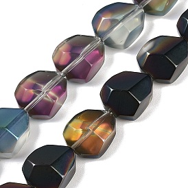 Electroplate Glass Beads Strands, Frosted, Faceted Polygon