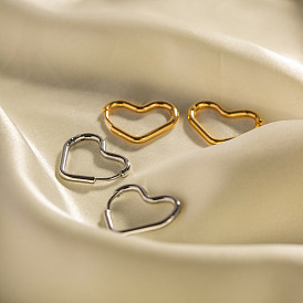 18K Gold Plated Heart Stud Earrings for Women, French Style Titanium Steel Chic Ear Jewelry