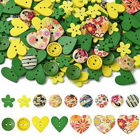Wood Buttons, Flower/Flat Round/Heart