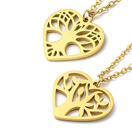 304 Stainless Steel Pendant Necklaces, Heart with Tree