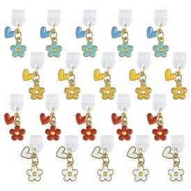 20 piezas 4 estilos tapones a prueba de polvo móviles de pvc, flor con el corazón, con los colgantes de la aleación del esmalte, dorado