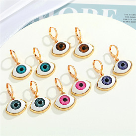 Colorful Ethnic Eye Earrings with Oil Drops, Eye-shaped Ear Clips and Pendants