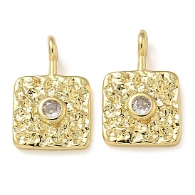 Rack Plating Brass Cubic Zirconia Pendants, Long-Lasting Plated, Lead Free & Cadmium Free, Square Charms