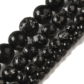 Synthetic Silver Line Coal Quartz Beads Strands, Round