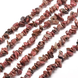 Natural Rhodonite Chip Bead Strands, 5~8x5~8mm, Hole: 1mm, about 31.5 inch