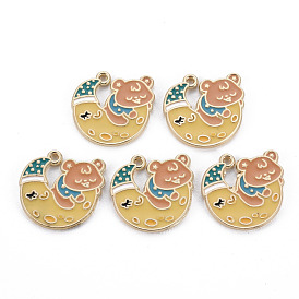 Crémaillère placage pendentifs en émail d'alliage, sans cadmium et sans nickel et sans plomb, lune avec l'ours, or et de lumière