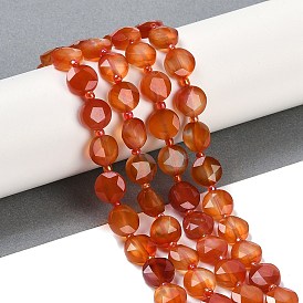 Natural Red Agatae Beads Strands, Faceted Pentagonal Cut, Flat Round, with Seed Beads