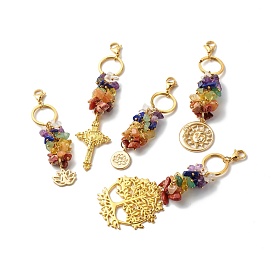 Keychain, Natural Mixed Stone and Alloy Big Pendants, with 304 Stainless Steel Open Jump Rings and Lobster Claw Clasps, Brass Ball Head pins, Mixed Shape