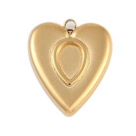 Ion Plating(IP) 304 Stainless Steel Rack Plating Pendant Cabochon Settings, Heart, Polished