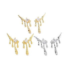 Clear Cubic Zirconia Melting Dripping Stud Earrings, Brass Jewelry for Women, Nickel Free
