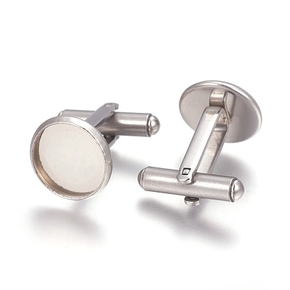 201 Stainless Steel Cuff Settings, Cufflink Finding Cabochon Settings for Apparel Accessorie, Flat Round