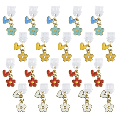 20 piezas 4 estilos tapones a prueba de polvo móviles de pvc, flor con el corazón, con los colgantes de la aleación del esmalte, dorado