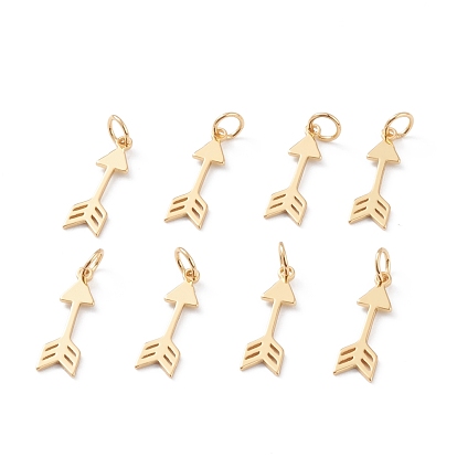 Brass Charms, with Jump Rings, Long-Lasting Plated, Arrow