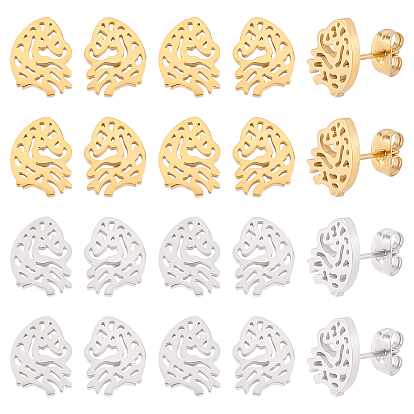 10 Pairs 2 Colors Anatomical Heart 304 Stainless Steel Stud Earrings for Women