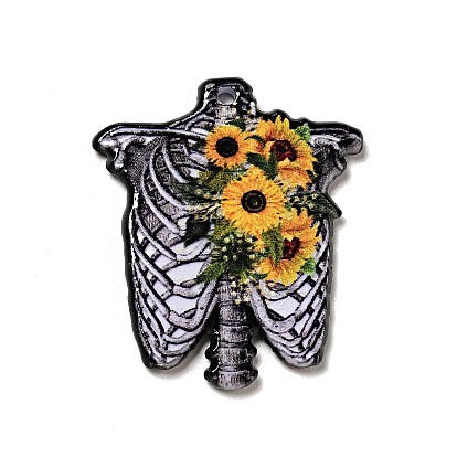 Halloween Printed Acrylic Pendants, Skull/Sunflower Charms