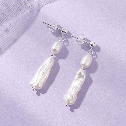 304 Серьги-гвоздики из нержавеющей стали с натуральным жемчугом, самородки