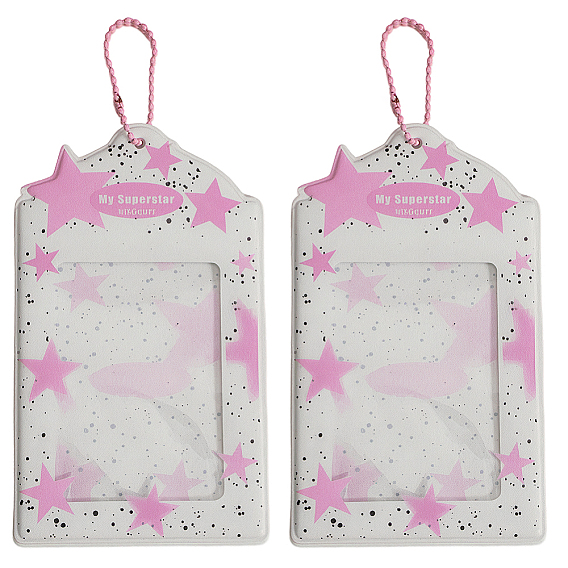 2шт. держатели для фотокарточек из ПВХ-пластика с рисунком в виде звезд, защитный рукав для подвесных карт, визитница с цепочкой-шариком, прямоугольные