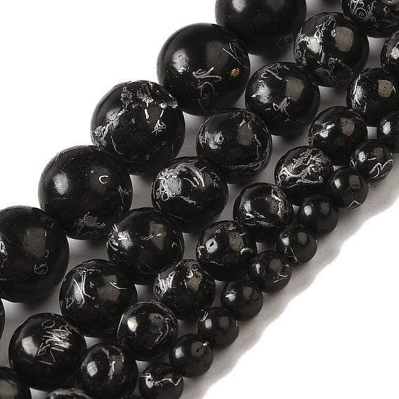 Synthetic Silver Line Coal Quartz Beads Strands, Round
