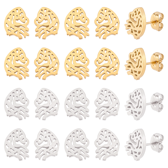 10 Pairs 2 Colors Anatomical Heart 304 Stainless Steel Stud Earrings for Women