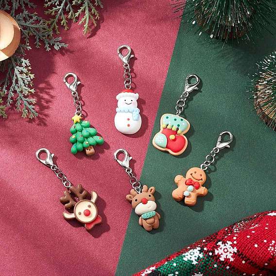 6 шт. рождественские подвесные украшения из непрозрачной смолы, с цинковым сплавом застежками омаров коготь, разнообразные