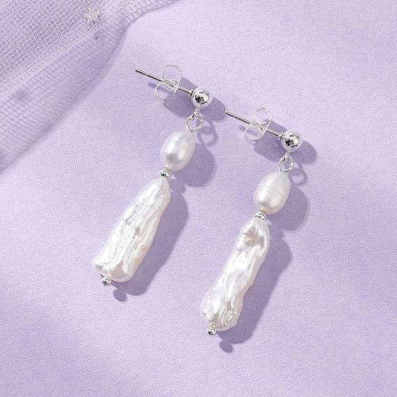 304 Серьги-гвоздики из нержавеющей стали с натуральным жемчугом, самородки