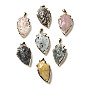 Natural Mixed Gemstone Pendants, Brass Arrowhead Charms with Iron Snap on Bails