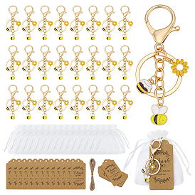 Porte-clés en alliage d'émail, abeilles, avec des sachets en organza et des cartes en papier
