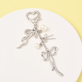 Подвеска-бантик из сплава и АБС-пластика с имитацией жемчуга, с поворотными карабинами из сплава