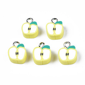 Handmade Polymer Clay Charms, with Platinum Plated Iron Loop, Imitation Food, Apple