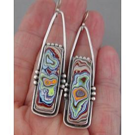 Retro Square Colorful Glass Color Earrings Marble Pattern Ear Jewelry
